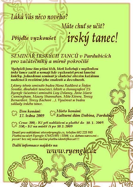 Seminář irských tanců pod taktovkou TS Ryengle Pardubice